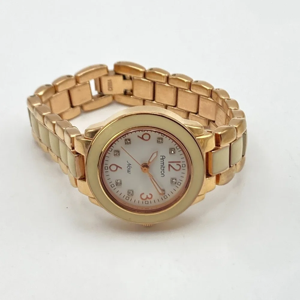 Armitron Women's Watch 27mm Rose Gold Tone Ivory Enamel New Battery SMALL 5.75
